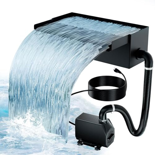 Wasserfall Spillway Set, Edelstahl Komplettset mit Pumpe und Filtersystem für Gartenteich Pool Terrasse Wasserspiel
