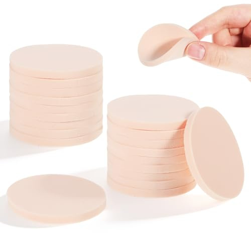 SHENLIU 20 Stück Runde Gesichtsschwämme Flache Puderquaste Schwamm Unisex | Glatter Make up Schwamm Unisex Kosmetik Schwämmchen für Flüssige Grundierung Foundation Puder Applikatoren (Beige)