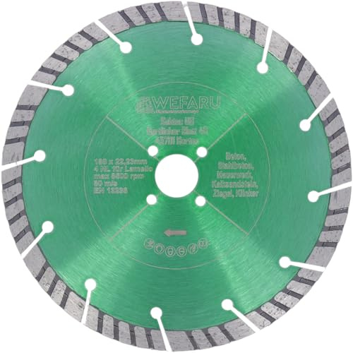 WEFARU Profi Diamanttrennscheibe TLM 12 – 180 mm passend für FEIN MF 14-180 & Lamello Tanga DX200 – 12 mm Turbo-Segmente – Fensterfräse Zubehör für die Fenstersanierung – 4 Nebenlöcher