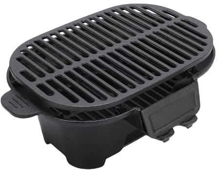 Mini Hibachi Grill al aire libre, portátil de hierro fundido japonés pequeña barbacoa pequeña parrilla de carbón y sartén de mesa de hierro fundido para balcón y patio trasero
