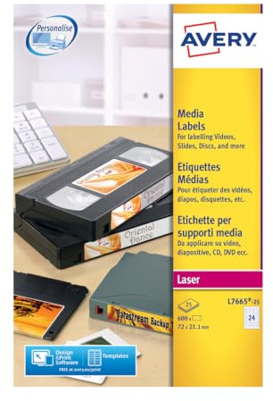 Avery L7665-25 Printable, Customisable Data Cartridge/Data Storage Labels, 24 Labels Per A4 Sheet, White
