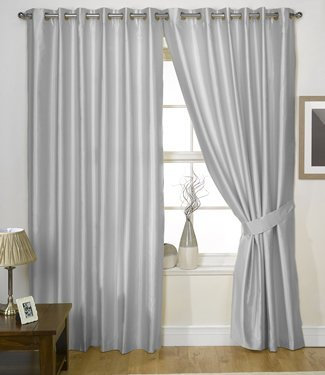 Silver Grey Eyelet Curtains - Faux Silk Charisma - 90'' x 90'' by Ideal Textiles