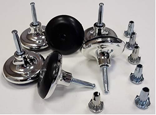 Set of 6 Silver finish mushroom shape Castors Gliders, Bed Feet. Furniture & Bed foot fittings fixings including 6 x metal sleeves