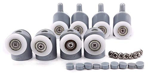 8x Galet ajustables Dual Rouleau Roulette Roue Porte Douche Salle de Bain 25mm