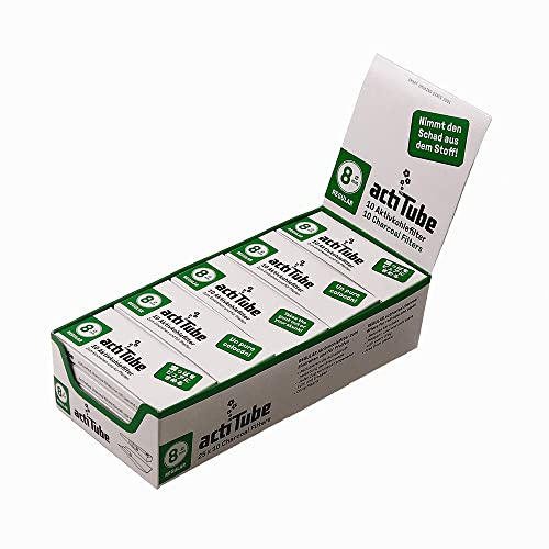 5 Displays (125 Packungen) actiTube Tune Aktivkohlefilter mit 8 mm Durchmesser, 10 Filter pro Packung