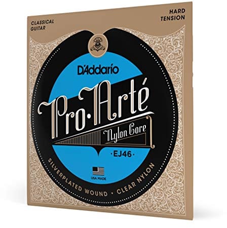 D'Addario Pro Arté Cuerdas de Nylon para Guitarra Clásica, EJ43, Tensión Ligera, Juego de 6 Cuerdas, Lote de 1, 1-Pack, Hard Tension