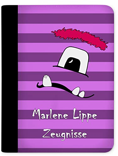 CreaDesign Customize A4 Zeugnismappe für Kinder - 26.7 x 32.7 x 1 cm, erweiterbar auf bis zu 20 Fächer, Sichtbuch ohne Klarsichthüllen, Monster Lila Design, Dokumentenmappe für Schüler