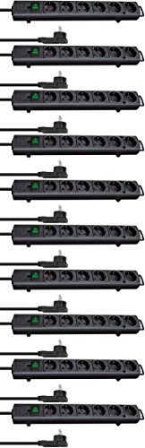 Brennenstuhl Comfort-Line Plus Bloc multiprise 6 prises avec fiche plate, interrupteur, câble de 2 m et espacement extra large des prises Noir