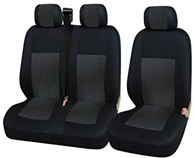 Autobits 2+1 Premium Sitzbezüge Bus Van Vorne Schonbezüge Schwarz Neu Hochwertig Polyester Stoff Vordere Sitzschöner Kompatibel mit für Kastenwagen Transporter