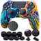 9CDeer 1 Pieza de Siliconas Tachonado Transferencia de Agua Protector Manga Caso Cubierta Piel Cover Skin + 8 Thumb Grip + 2 a Prueba de Polvo Tapones para Mando PS4/Slim/Pro, Pintada