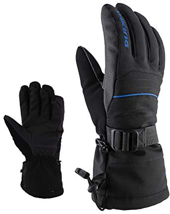 Viking Ski and Snowboard Gloves - Cuff Puller - Wrist Puller - Anti-Slip Palm - Durable Fabric - Bormio, Black/Blue, 8