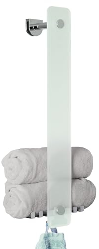 bremermann Bad-Serie Lucente - Glashandtuchhalter 2in1, zur Wandmontage oder Anbringung an der Glasduschwand, 6 zusätzliche Haken, aus Glas und Edelstahl, verchromt