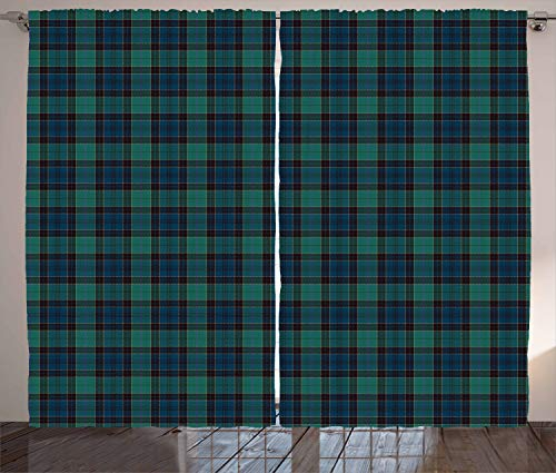 ABAKUHAUS Schottenkaro Rustikaler Vorhang, Scottish Folklore-Muster, Wohnzimmer Universalband Gardinen mit Schlaufen und Haken, 280 x 225 cm, Dunkelgrün Schwarz