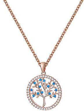 Collier pendentif arbre de vie pour femme, collier à longue chaîne plaqué or rose et argent avec cadeau de bijoux en zircone cubique brillant pour mère, amis (Or rose)