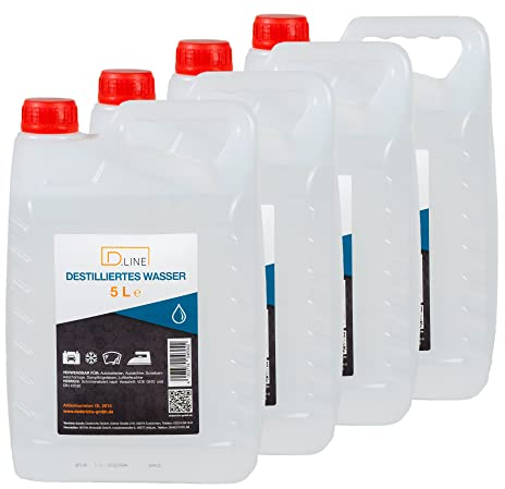 D.LINE Destilliertes Wasser 5 Liter, Entmineralisiert nach Vorschrift VDE 0510 und DIN 43530 (4 x 5 Liter)