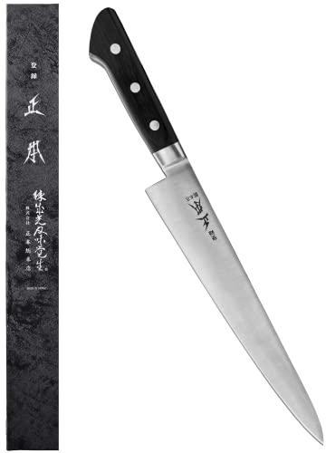 MASAMOTO at Sujihiki Slicing Knife Large 27cm (270mm) - Made in Japan - Japanese Slicer Knife for Meat, Fish, and Sashimi - Sharp Japanese Stainless Steel Blade - Full Tang Pakkawood Handle