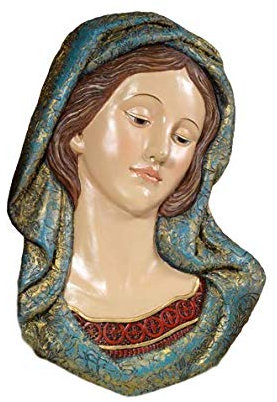 Statua a parete Volto Maria Madonna in resina da appendere cm. 28