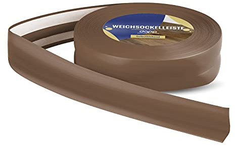 DQ-PP Plinthe souple | 30 m (2 x 15 m) | Marron foncé | 32 x 23 mm | PVC | Autocollant | Plinthe d'angle | Plinthe en caoutchouc Plinthe profilée d'angle Baguette de sol