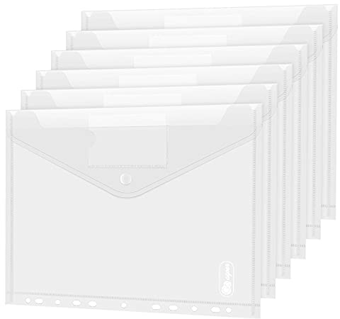 Dokumententasche A4 10 pack- Transparent Druckknopf A4 Dokumentenmappe Sammelmappen für Dokumente Organisieren mit Binderlöcher und Etikettentasche wasserdicht