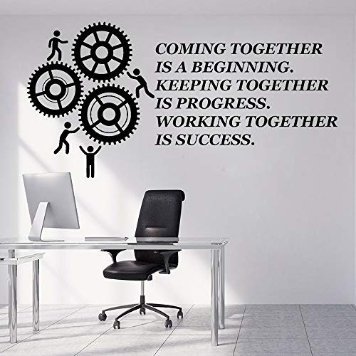 NSRJDSYT Enterprise Team Cooperation Vinyl Wandtattoo Zitat Teamwork Büro Motivation Zahnräder Wandaufkleber für Büro Dekor Wandbilder 83x42cm