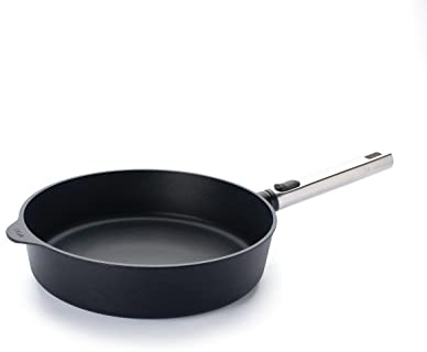 Woll Diamond Logic XR Pro Hochrandpfanne - Induktiv -, Ø 28 cm, 7 cm hoch, mit abnehmbarem Edelstahlstiel - Geeignet für alle Herdarten, Aluminiumguss, Antihaft-Versiegelung, backofenfest, schwarz