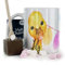 Hairyworm Personalised Mug and Belgian Milk Chocolate/Hot Chocolate Stirrer Marshmallow Gift Set, Custom Name (11oz) White, Yellow, Blue, Black, Pink Mug with Yellow Duck Buntin Design