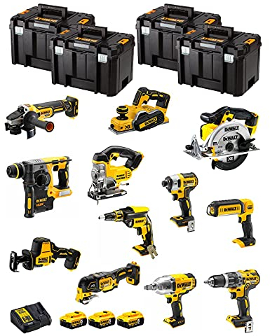 DeWALT Kit DWK1202T (DCD796 + DCH273 + DCG405 + DCF887 + DCF889H + DCS331 + DCS391 + DCS355 + DCP580 + DCS369 + DCL050 + DCF620 + 3 Batteries de 5,0 Ah + Chargeur + 4 x TSTAK VI)