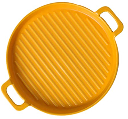 Amosfun Ceramic Baking Dish Round Baking Pans Casserole Dish 8 Inch Lasagna Pans Oven Cookware Bakeware for Kitchen Cake Dinner Cooking Serving Yellow