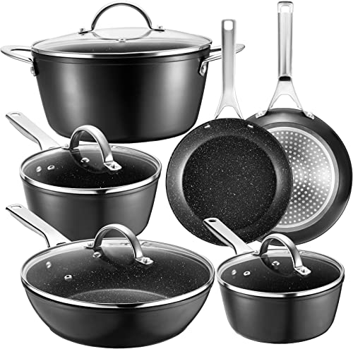 Fadware Pots and Pans Sets, Cookware Set 10-Piece for All Cooktops, Induction Hob Frying Non Stick Saucepan Sets