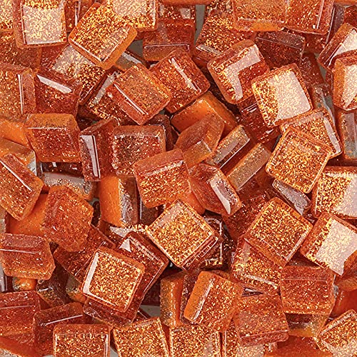 200g Tessere Mosaico Piastrelle Mosaico Vetro, Quadrata Pezzi di Vetro,Cristallo Glitterato Tessere per Mosaico Piastrelle Assortite per Lavori Artigianali,Decorazioni,1x1cm(Arancia)