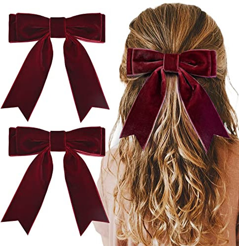 2 lazos de terciopelo de 5 pulgadas para el pelo de color vino tinto para niñas, pinzas para el pelo, accesorios para mujeres y niñas pequeñas