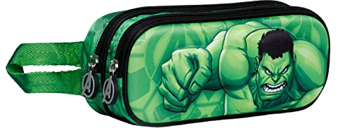 Marvel Hulk Destroy-Estuche Portatodo 3D Doble, Verde, 22 x 9.5 cm