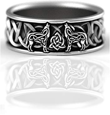 Wolfsring für Männer, Retro-Wolfs-Totemringe, Kreuzlinienring, nordischer Wikinger-Wolfsring, Wolf-Siegelringe, Amulettring, Punkring, Tierwolfschmuck (18.9)