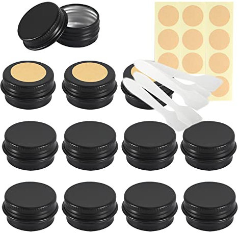 Lusdoly 100 Pièces Pots en Aluminium Noir Mat 5ml - Ø26x15mm Pot Cosmétique Bougie Aluminium Vides Pots de Voyage Rondes pour Crème avec Mini Spatule et Étiquette