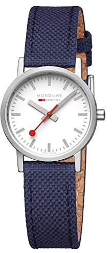Mondaine Damen Armbanduhr Classic in der Farbe Blau mit Textil-Korkarmband, Gehäusedurchmesser: 30 mm, A6583032317SBD1