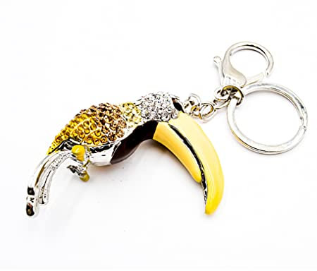 Claro Schmuck Taschenanhänger Schlüsselanhänger TUKAN mit Schlüsselring und Karabiner aus Metall Stärke 2 mm