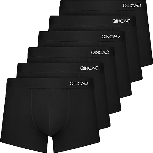 QINCAO Mens Boxers Briefs 6 Pack Combed Cotton Tagless Soft & Slim Fit