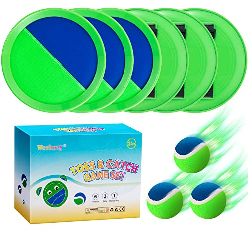 Kids Toys - Outdoor Games for Kids, Toss and Catch Ball Set with 6 Paddles 3 Balls, Gifts for 3 4 5 6 7 8+ Year Old Boys Girls Christmas Birthday, Perfect for Backyard, Parties, Camping, Family