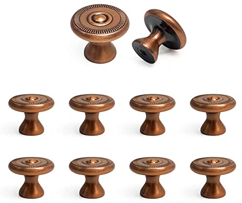 DOXILA 10 Stück Möbelknöpfe Vintage, Schrankknöpfe für Kommode Schublade, Griffe für Küchenschränke Bücherregal Weinschrank Knauf für Schrank mit Schrauben, Zinklegierung Antikes Messing, Ø 28mm