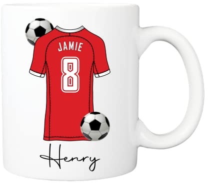 Pickhut Personalized Football Mug Gift for Men & Boys - Custom Name & Number - Soccer Jersey Design - Unique Birthday Present for Dad, Son, or Grandad (D19)
