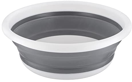 Homeshopa Collapsible Washing Up Bowl, 5 Litre Round Folding Wash Basin, Multipurpose Portable Washing Basket, Silicone Bucket for Kitchen Outdoor Travel Camping Hiking Caravan Water Carrier (Grey)