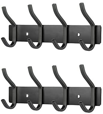 MEIJO Garderobenhaken Edelstahl, Hakenleiste Kleiderhaken Wand mit 4 Haken, Garderobe Garderobenleiste Wandgarderobe für Schlafzimmer Bad Küche (Schwarz, 4 Haken 2 Stück)