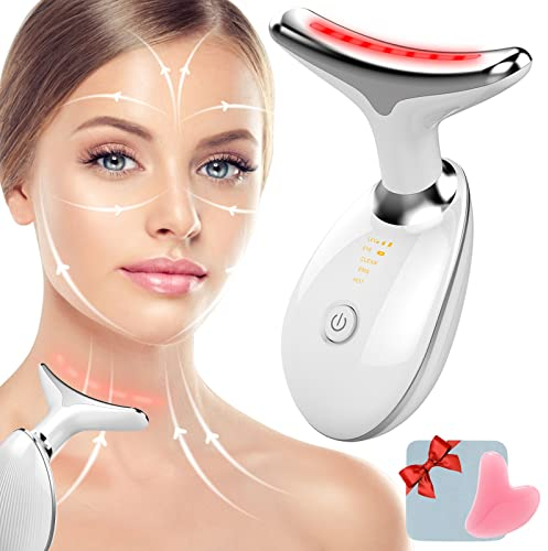 Massaggiatore viso, massaggio viso a 45 ℃ di calore e 3 modalità di massaggio con dispositivo viso Gua Sha per la pelle del collo
