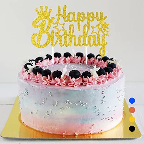 Happy Birthday Tortendeko Geburtstag, Cake Topper Geburtstag, Glitter Cake Topper Happy Birthday, Tortendeko Schwarz, Cupcake Topper für Mädchen Jungen Frauen Mann (Gold - Universal)