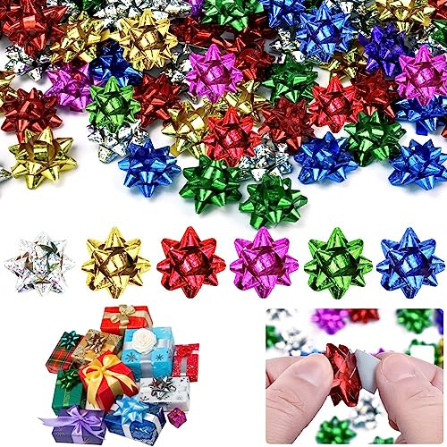 RMENOOR 50 Stück Geschenkschleifen Selbstklebend Geschenk Schleifen Bunt Dekoschleifen Ziehschleifen Weihnachtsschleifen Christmas Bows Geschenkbänder für Weihnachten Geschenkverpackung Deko(1.5 Zoll)