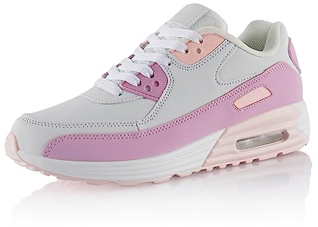 Fusskleidung® Damen Herren Sportschuhe Dämpfung Sneaker leichte Laufschuhe Weiss Rosa Rosa EU 38