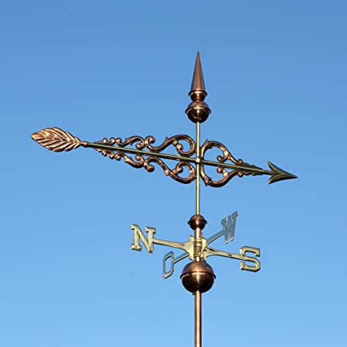 Linneborn Metallwaren GmbH - Große Wetterfahne 209 - Verschnörkelter Pfeil, Kupfer, Windrose und Kupferkugeln