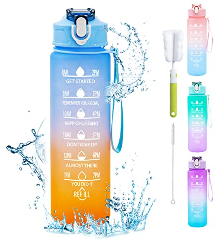 XZMCAT Borraccia 750 ml con Cannuccia, Bottiglia con Marcatura del Tempo, Bottiglia Sportiva a Prova di Perdite Senza BPA per Scuola, Ciclismo, Fitness, Escursionismo (Azzurro)