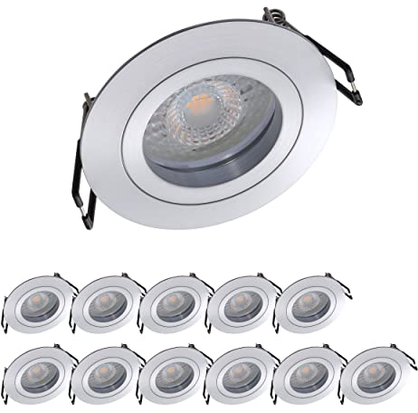 Oktaplex 12er Set Deckenspots mit LED Modul - 3 Stufen dimmbar - Aluminum Lyon 4,8W 2700K 230V 380lm Warmweiß Einbaudurchmesser 80mm LED Spot