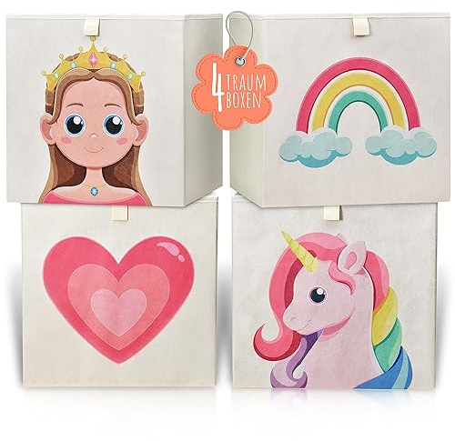 mookrook 4er Set Aufbewahrungsboxen für Kinder - Passend für Kallax, Märchenmotive für Mädchen und Jungen, ideal für Spielzeug und Kinderzimmerregale